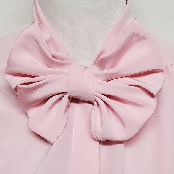 Vintage Josephine Pastel Pink Floral Satin Vest Lavallière Button Up Blouse Set - Picture 13 of 16